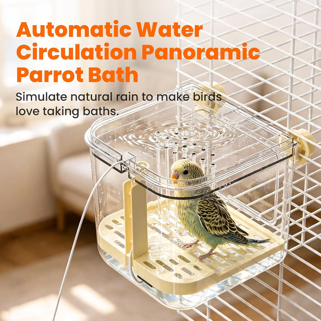 Automatic Bird Bath with Pump for Cage-Indoor Parakeet Bath Shower