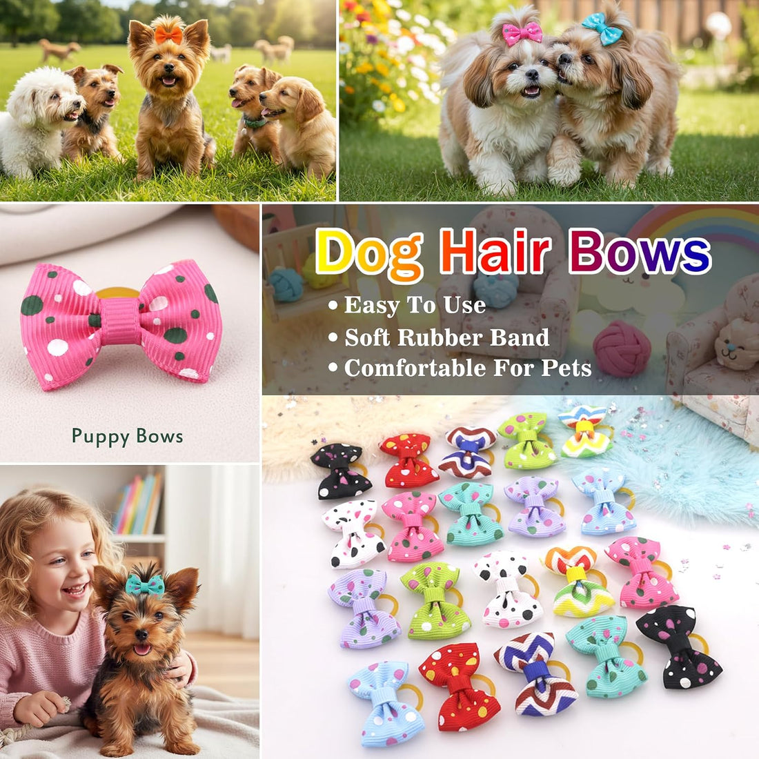 Puppy Hair Bows Small Dog Mini Rubber Bands Doggie Bowknot Pet