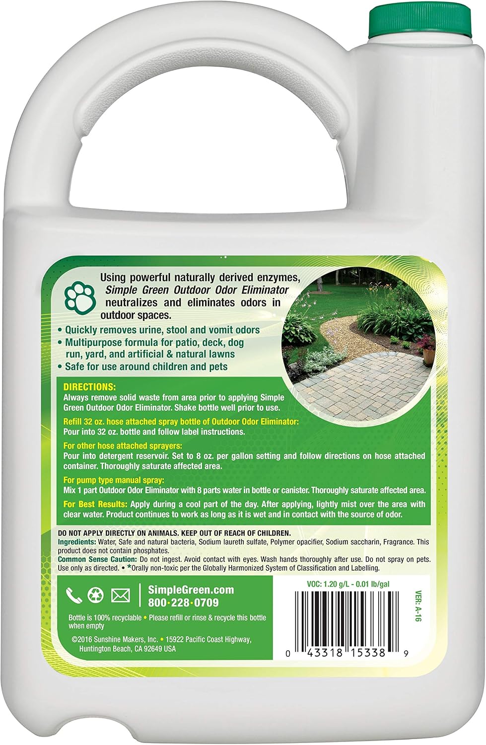 Simple Green Outdoor Odor Eliminator for Pets, Dogs, 1 gallon Refill