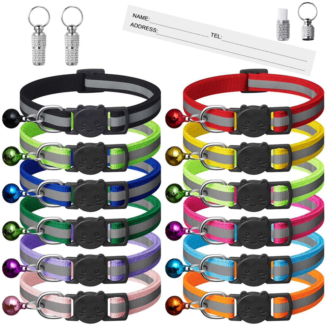 12 Pack Reflective-Breakaway Cat Collars with Bells,Safety Buckle