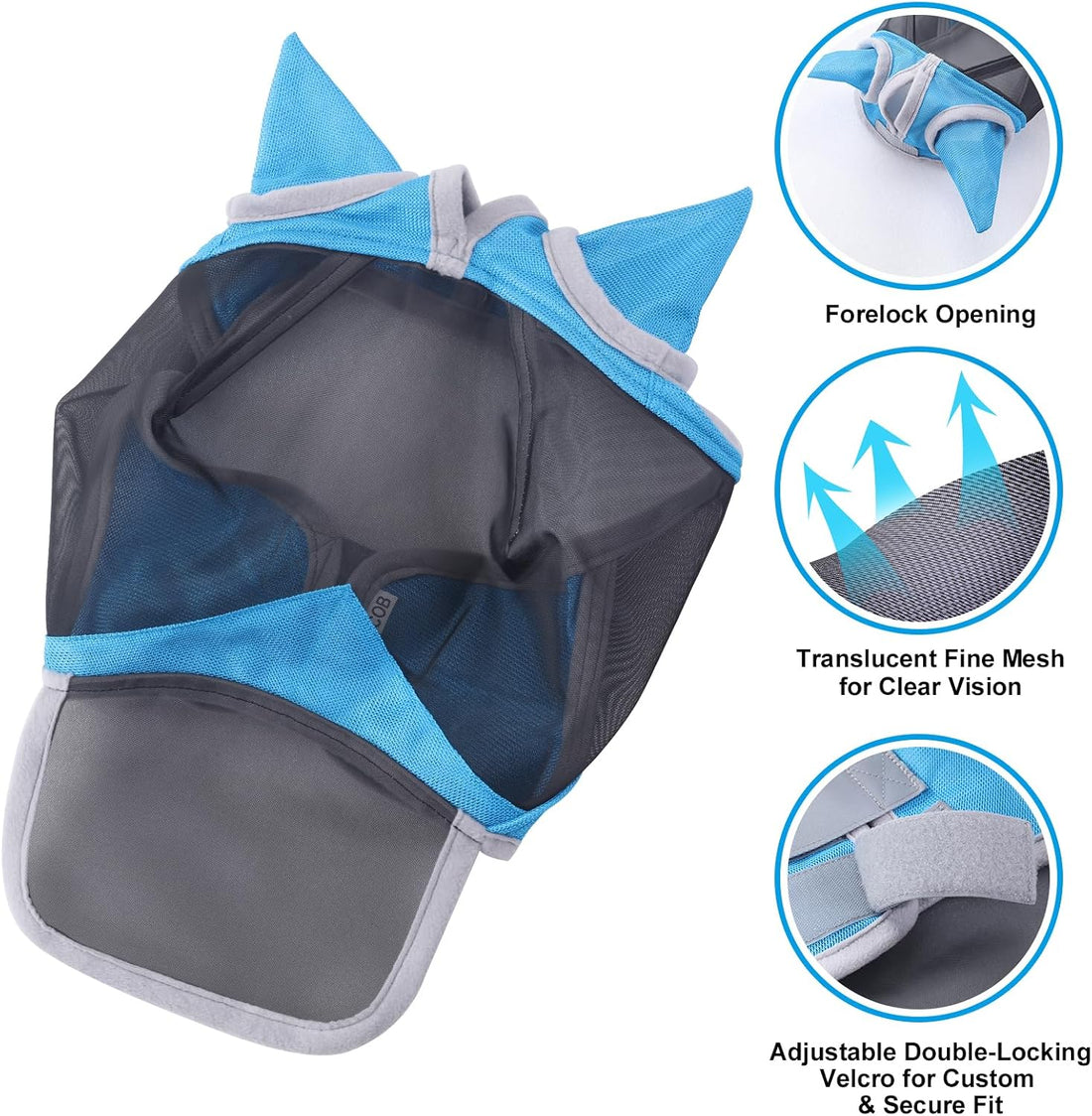 Horse Fly Mask with Ears & Long Nose, Fine Mesh
