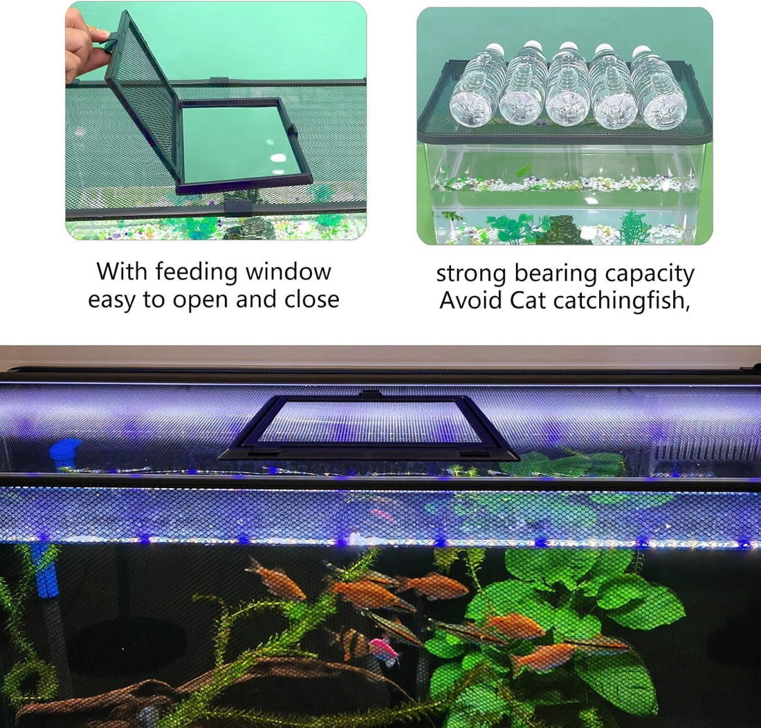 Magnetic Fish Tank Mesh Lid with Feeding Window, 39"x19"