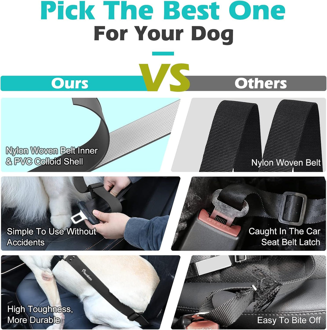 Pawaboo Dog Seat Belt for Car, with 360° Hook，20 in, Chew-Proof