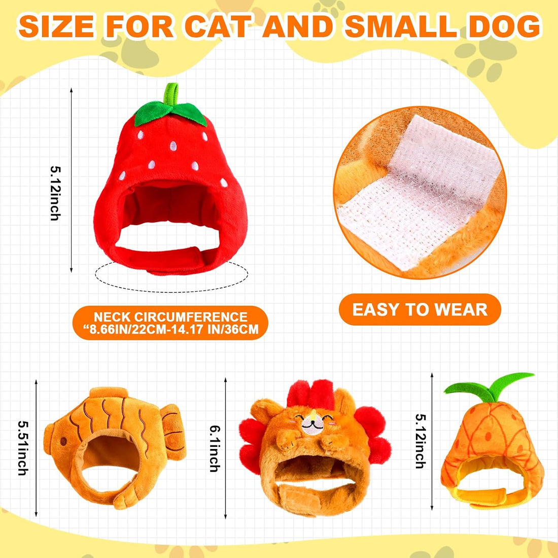 Reginary 10 Pcs Cat Hat Adjustable Animal Fruit Pet Headwear