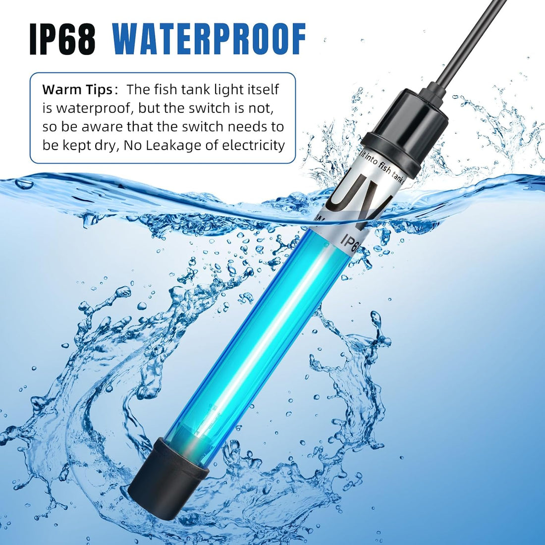 7W Aquarium UV Light for 20-100 Gallon Fish Tank Aquarium Light Algae