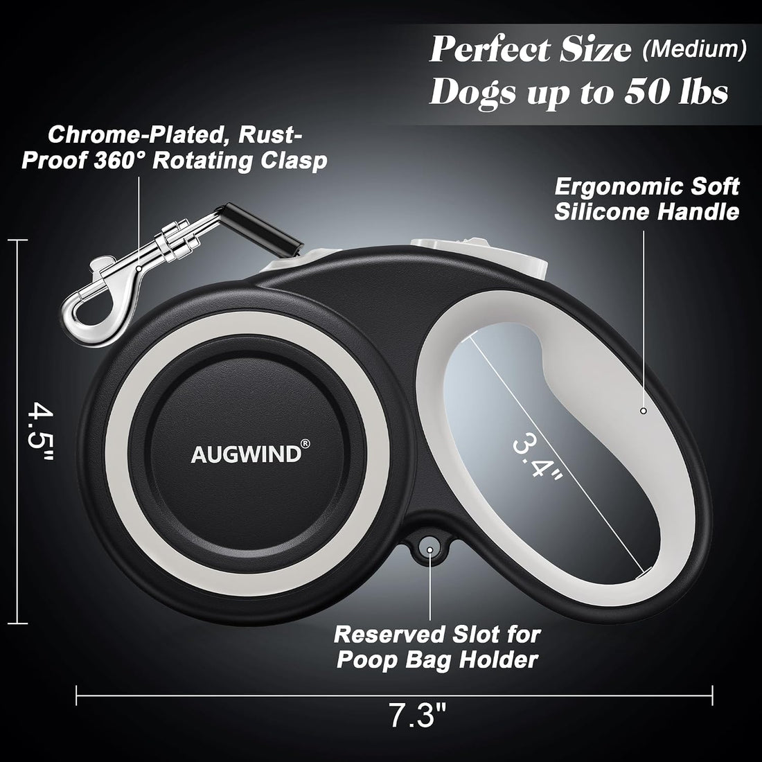 Retractable Dog Leash with Stainless Steel Anti-Chew Cable for Small