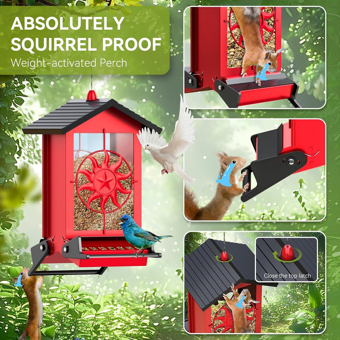 Squirrel Proof Bird Feeders for Outdoors with Weight-Activated