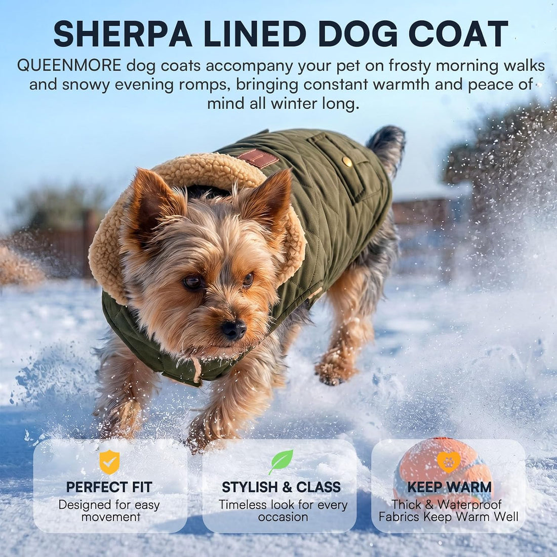 Queenmore Warm Puffer Dog Coat Thick Plush Quilting Small Winter