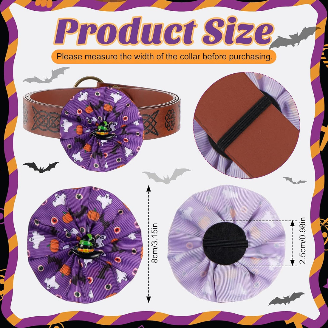 Huhumy 50 Pcs Halloween Dog Collar Bows Flowers Bulk for Small Medium