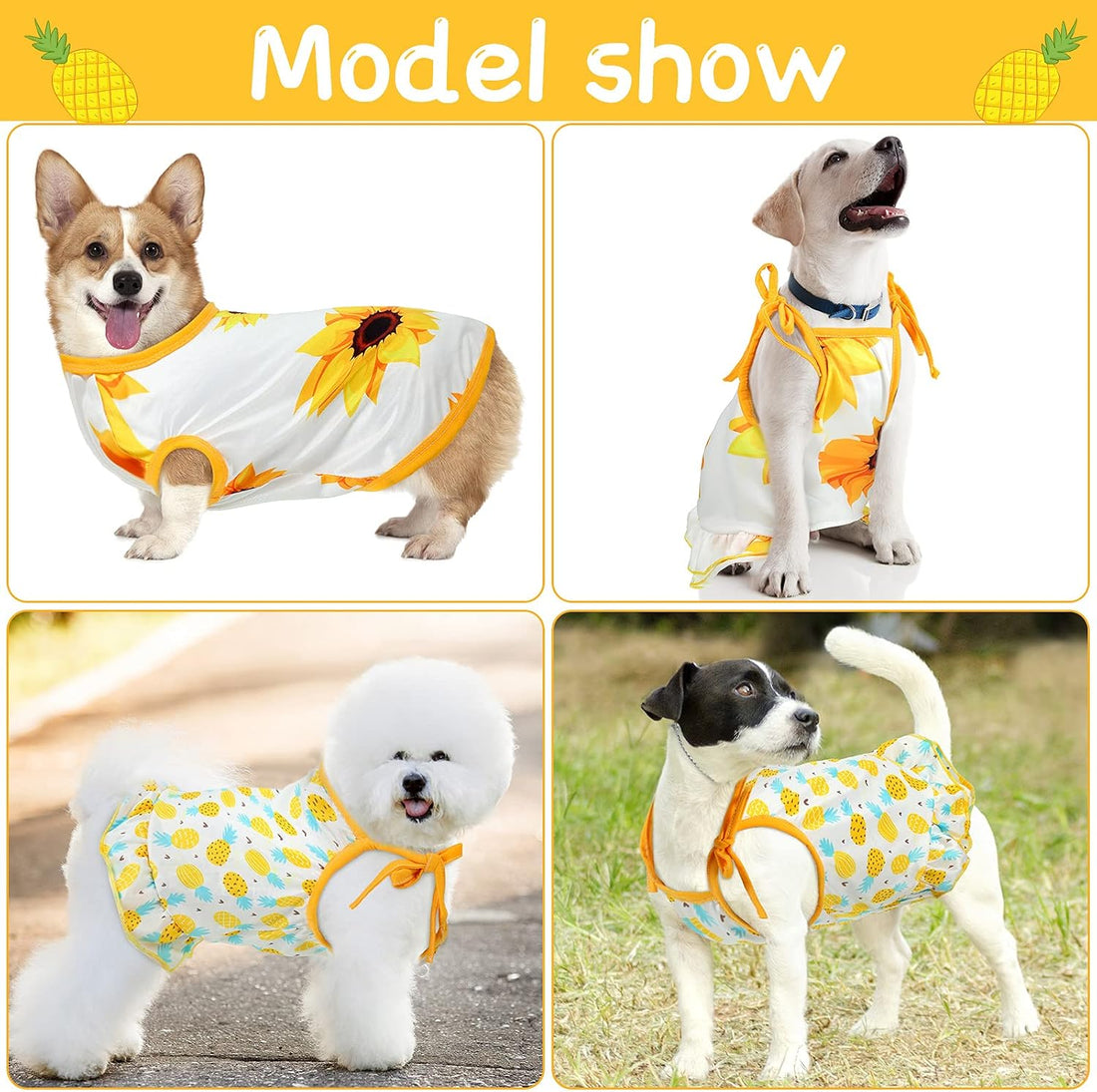 Frienda 4 Pieces Dog Clothes Set Include 2 Pcs Cute Pet Dress Lovely