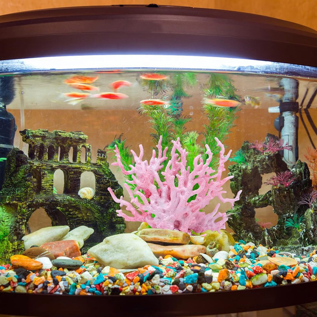 2 PCS Aquarium Coral Ornament, Blue Pink Coral Reef Decor