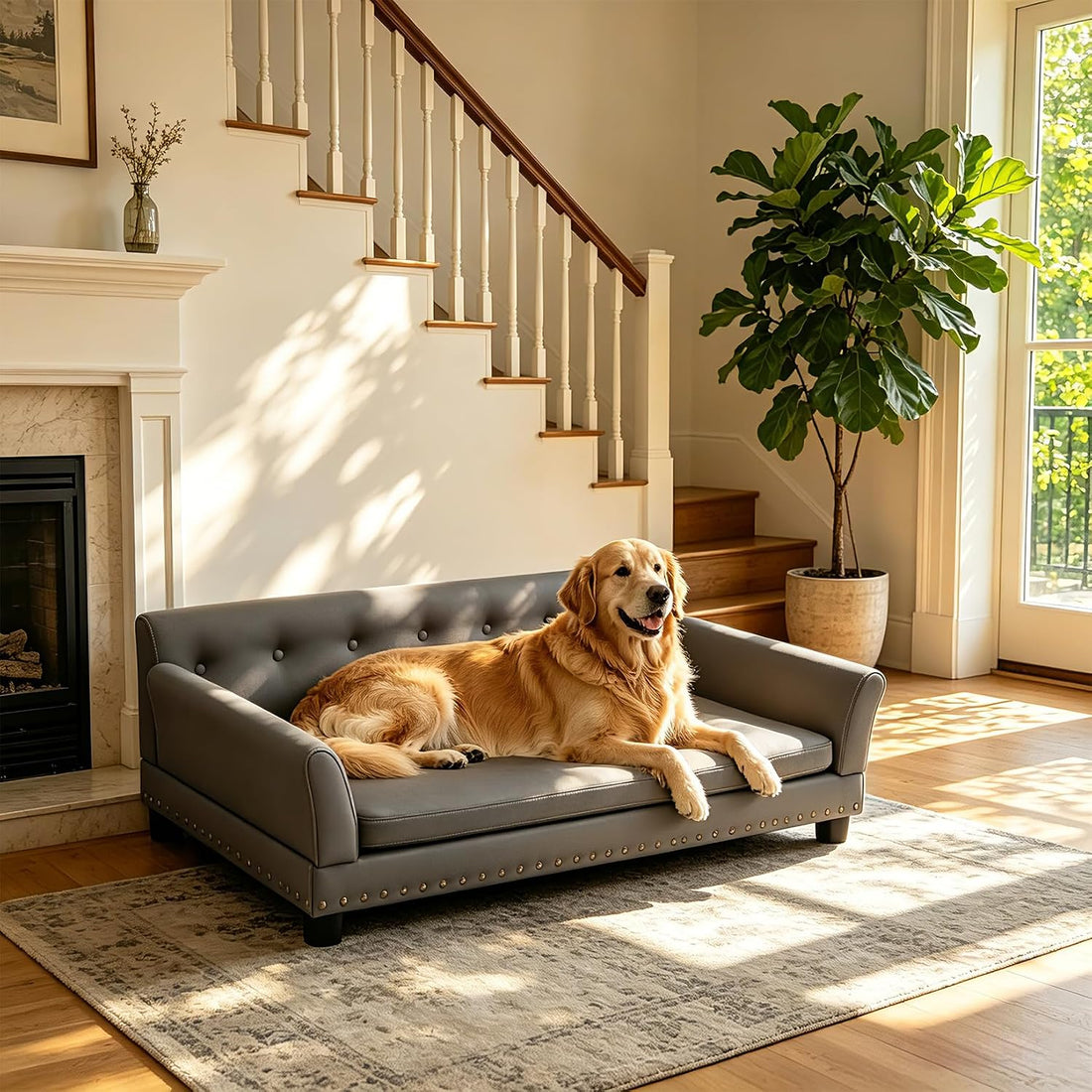 XL Leather Dog Sofa: Scratch Resistant Pet Couch up to 132lbs