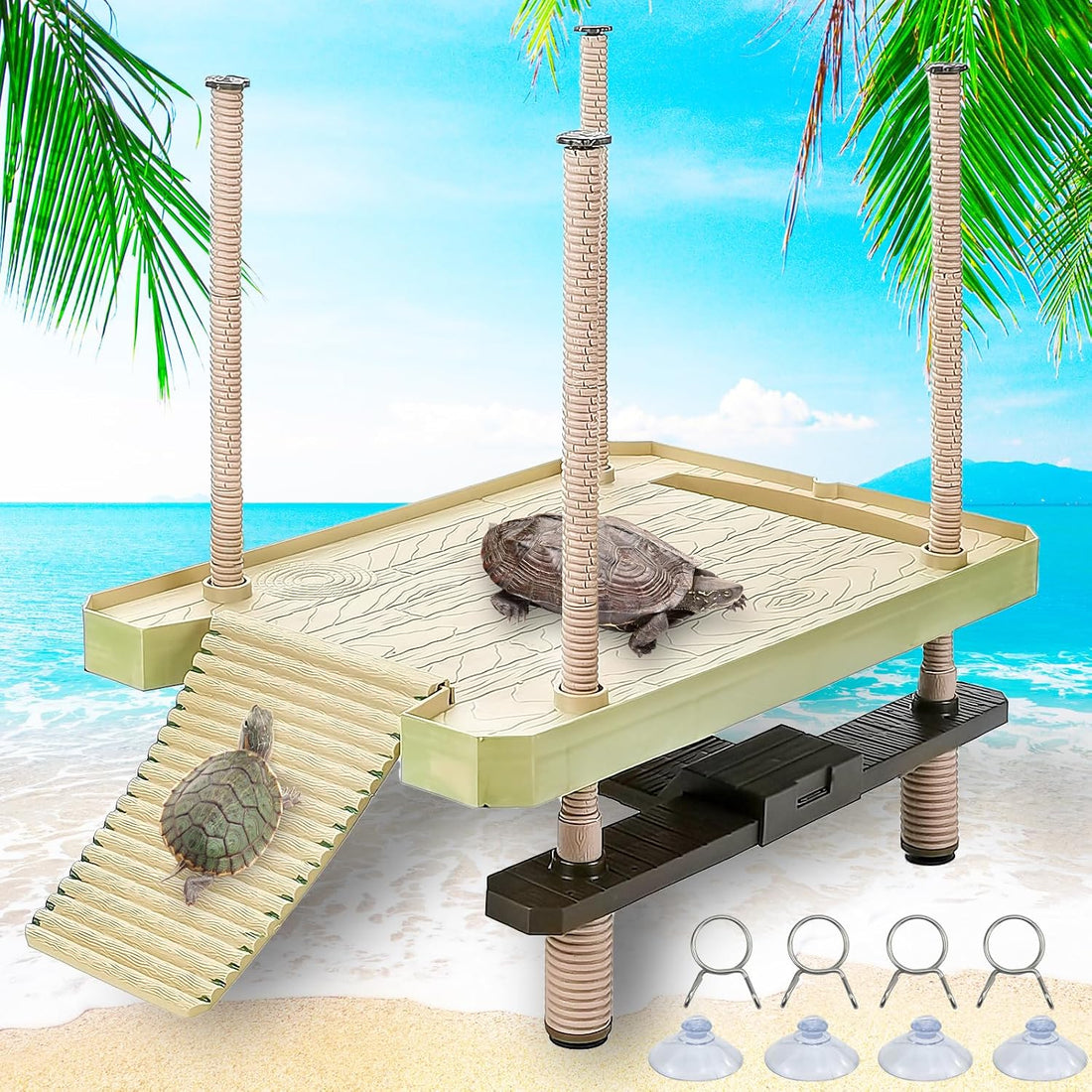 Large Turtle Floating Basking Platform with Feeding Area
