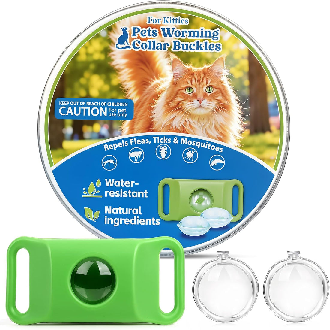 Natural Cat Tag for Flea & Tick Prevention, 1Pcs with 3Refill,Green