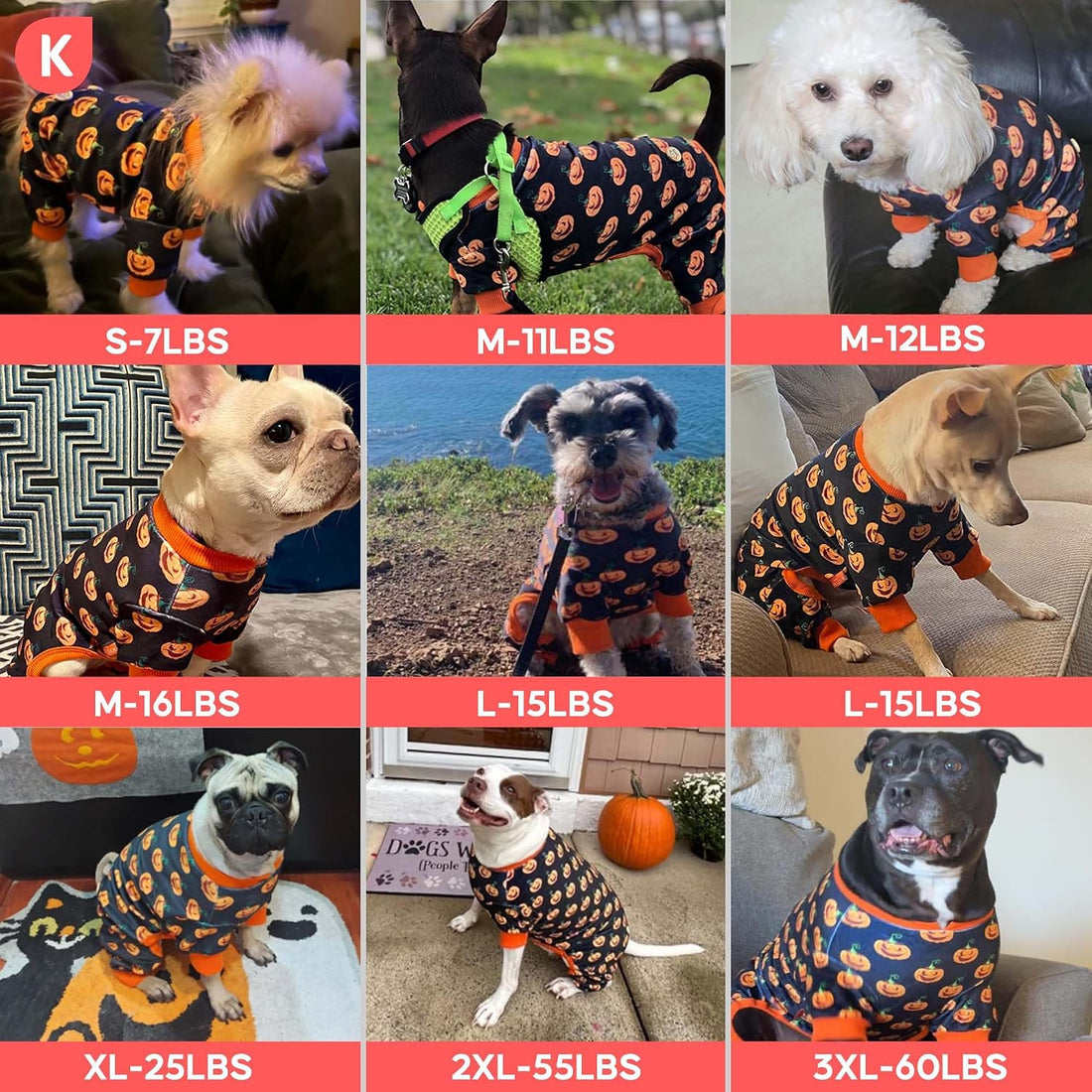 KYEESE Halloween Dog Pajamas for Medium Large Dog Onesie with Pumpkin