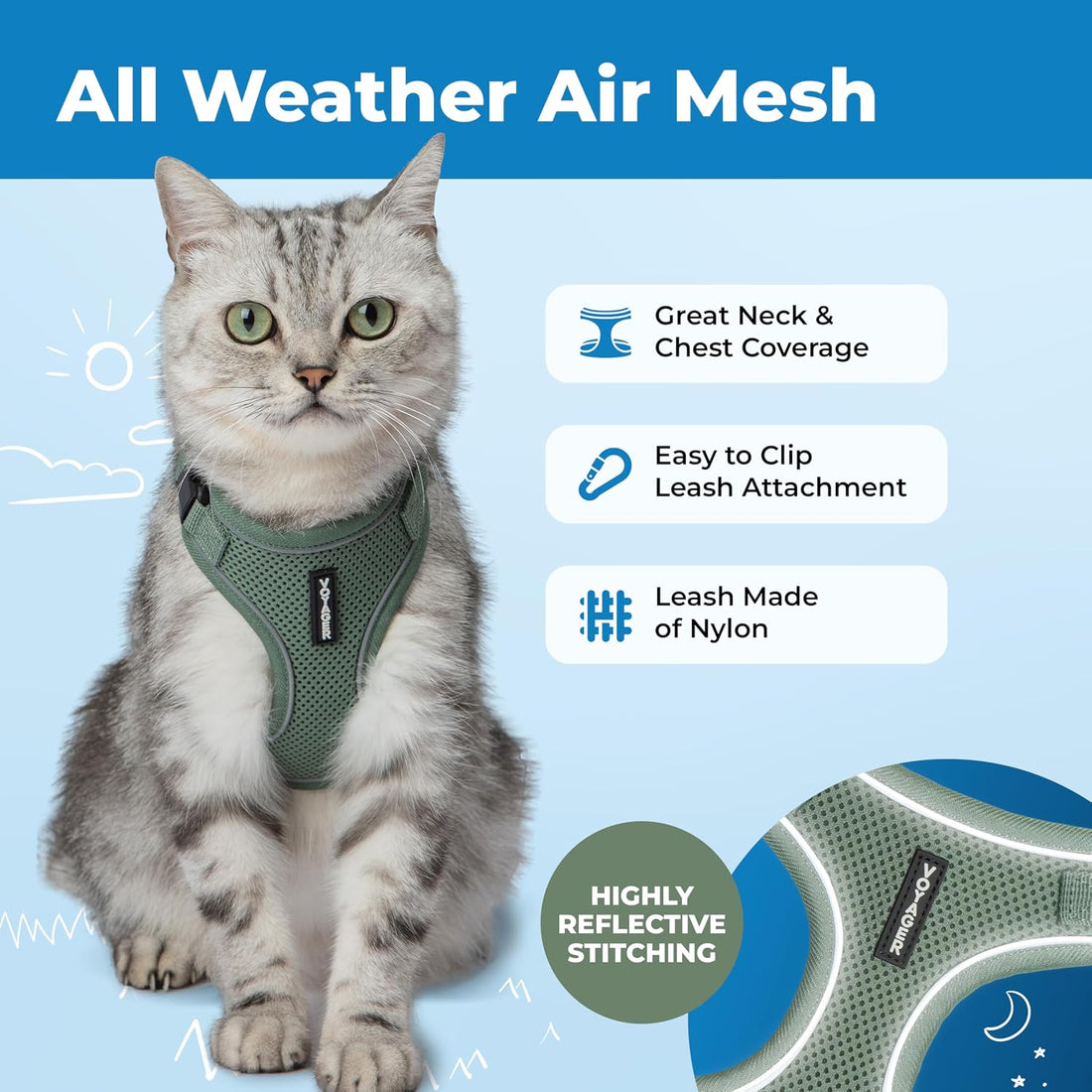 Voyager Escape-Proof Step-in Lock Cat Harness & 5ft Neoprene-Handle