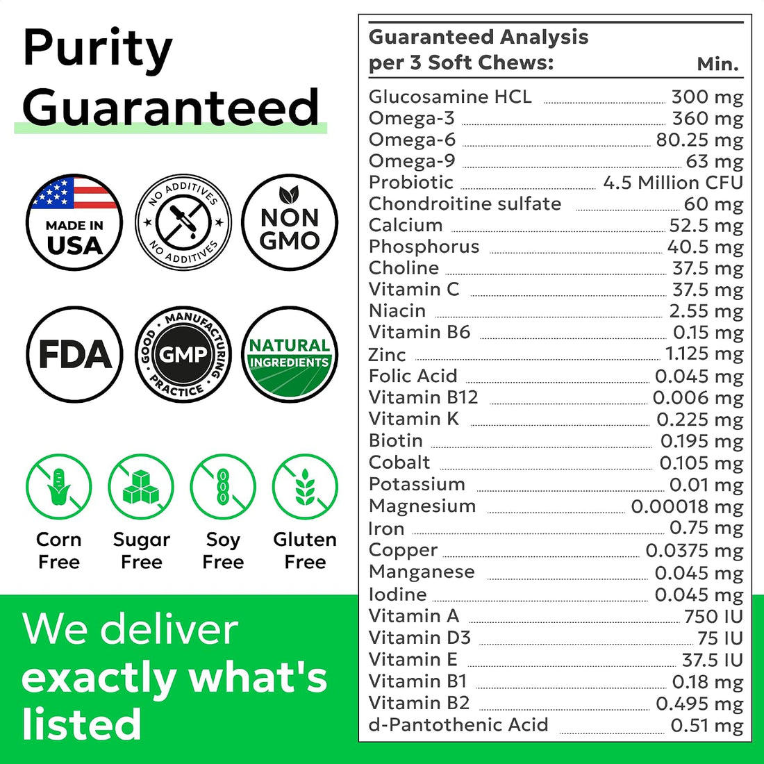 BARK&SPARK Dog Multivitamin Chews Glucosamine Chondroitin with Omega 3
