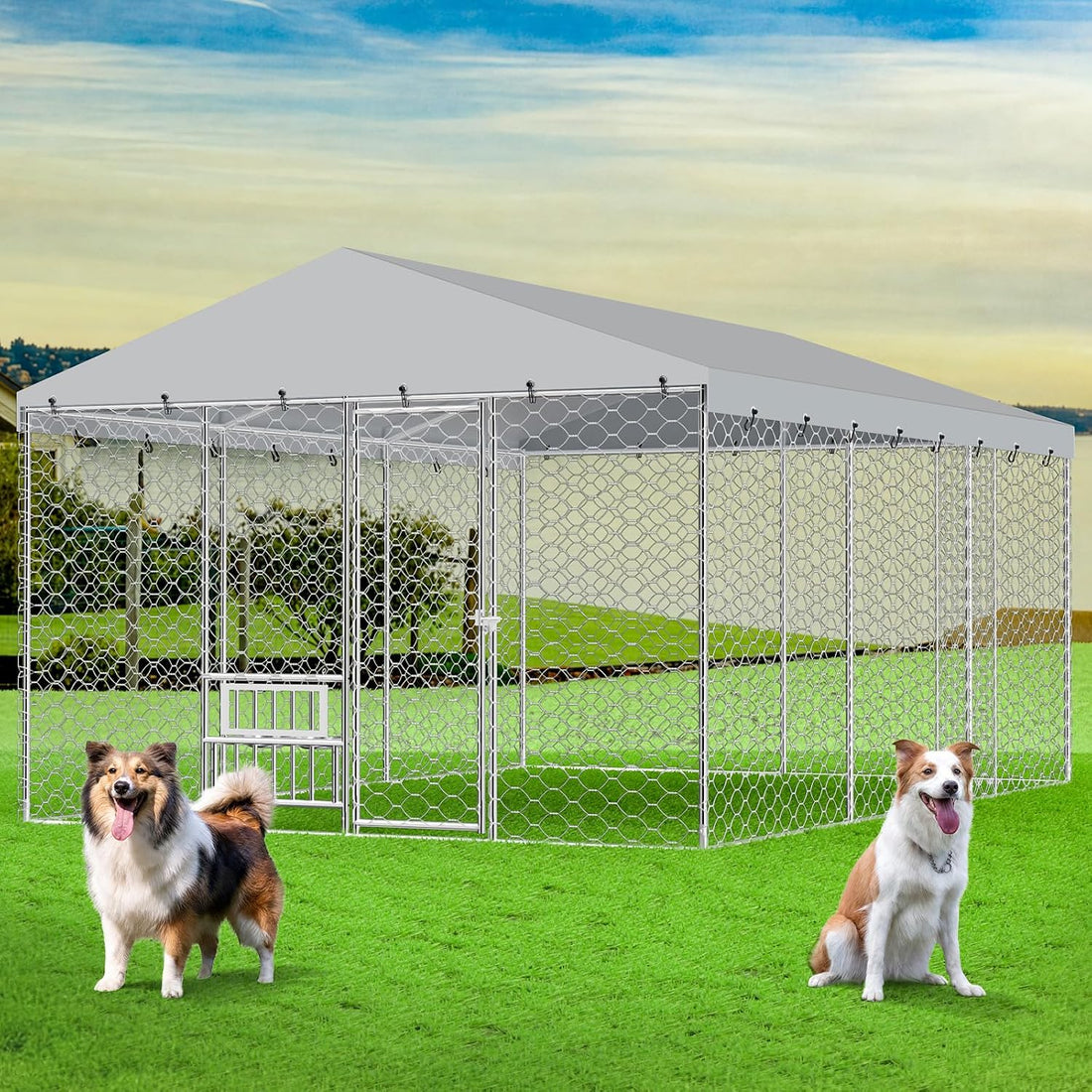 Lyromix Upgraded 20×10×5.6FT Outdoor Dog Kennel with Roof for Backyard