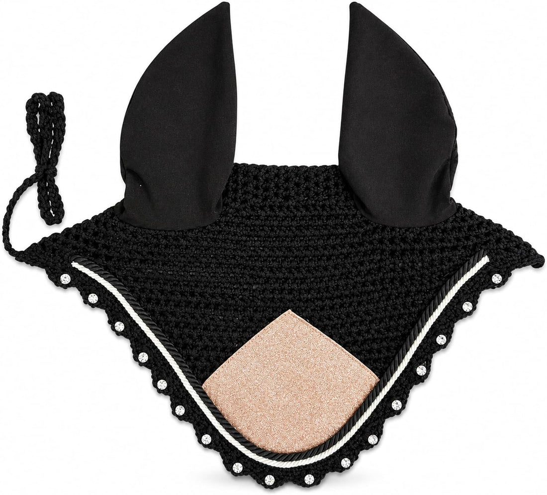 Horse Ear Bonnet for Horses – Handmade Crochet Fly Veil with Crystal