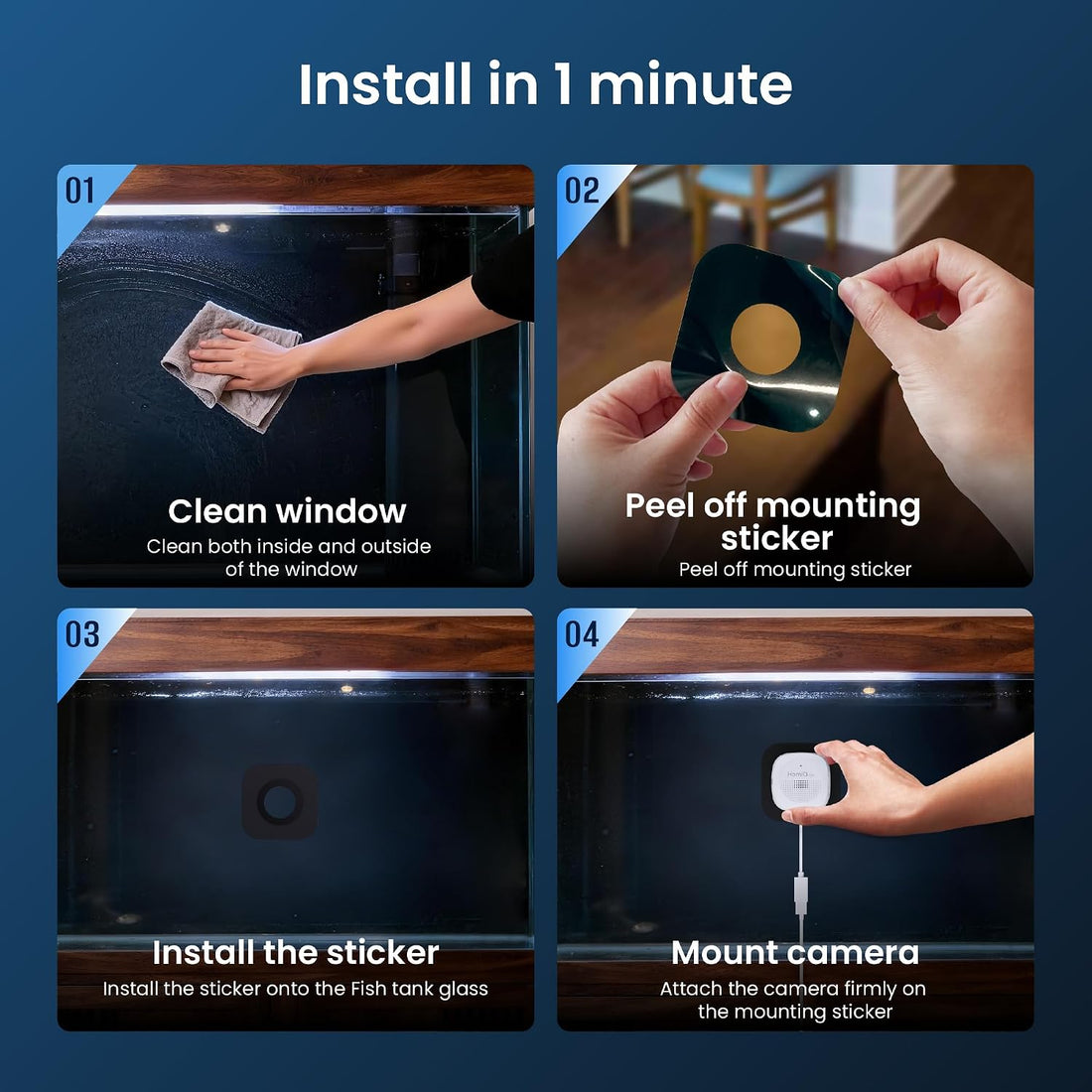 HOMIQ LIFE 3MP 2K Aquarium & Terrarium Pet Camera.Install