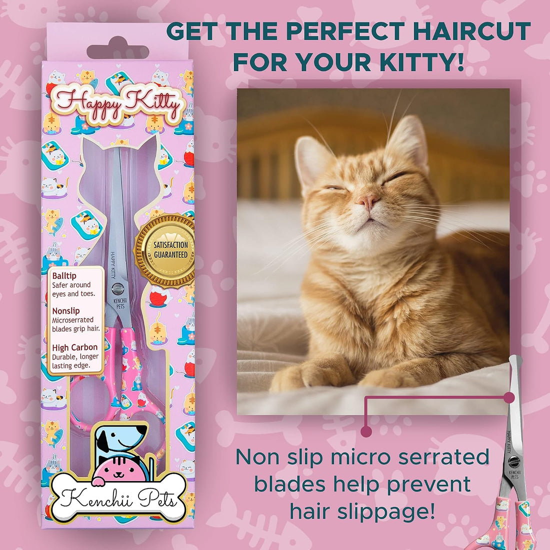 Kenchii Happy Kitty Ball Tip Grooming Scissors for Cats 5.5in
