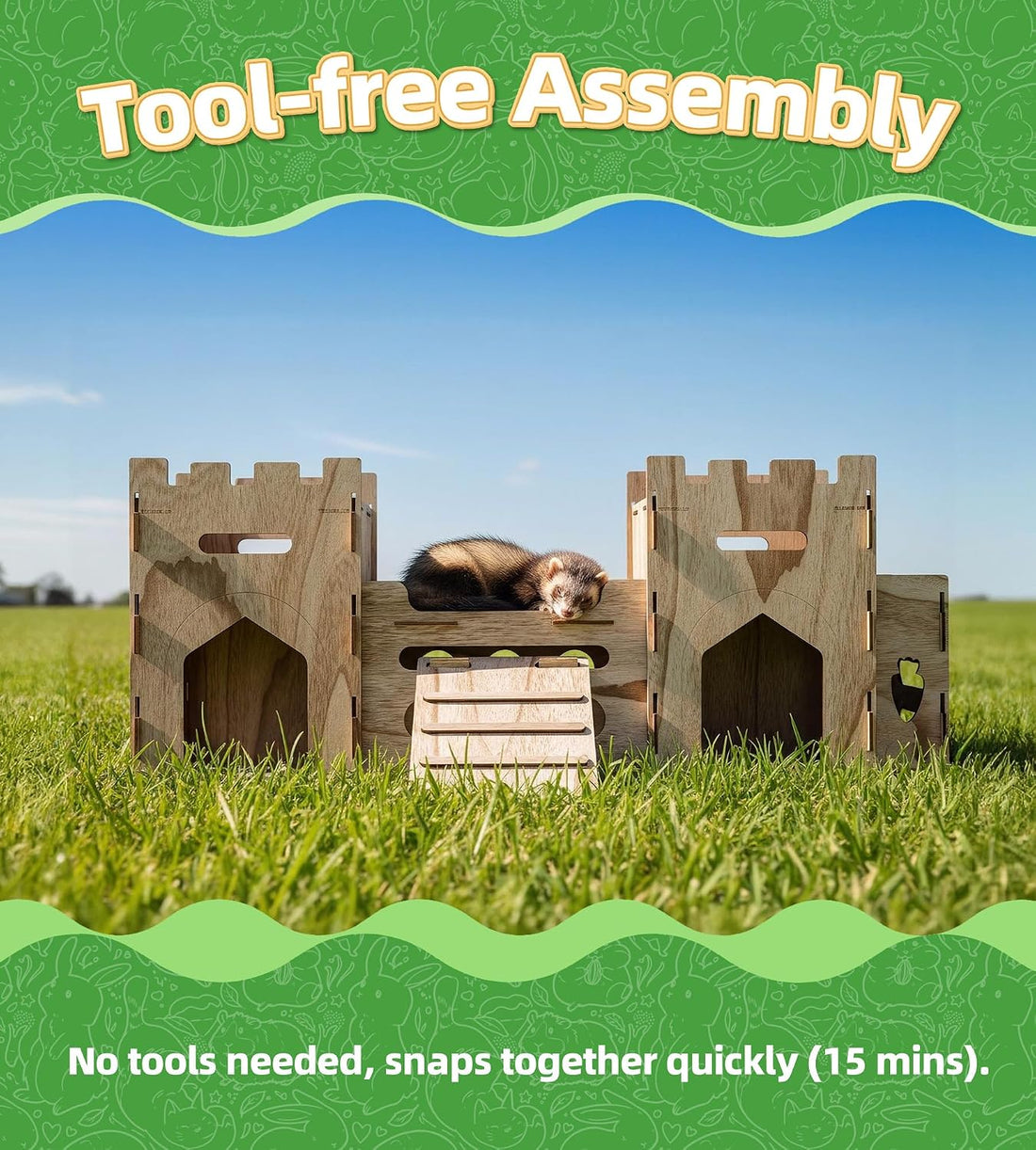 HIIMALEX Large Wooden Bunny Castle Rabbit House Indoor Small Animal