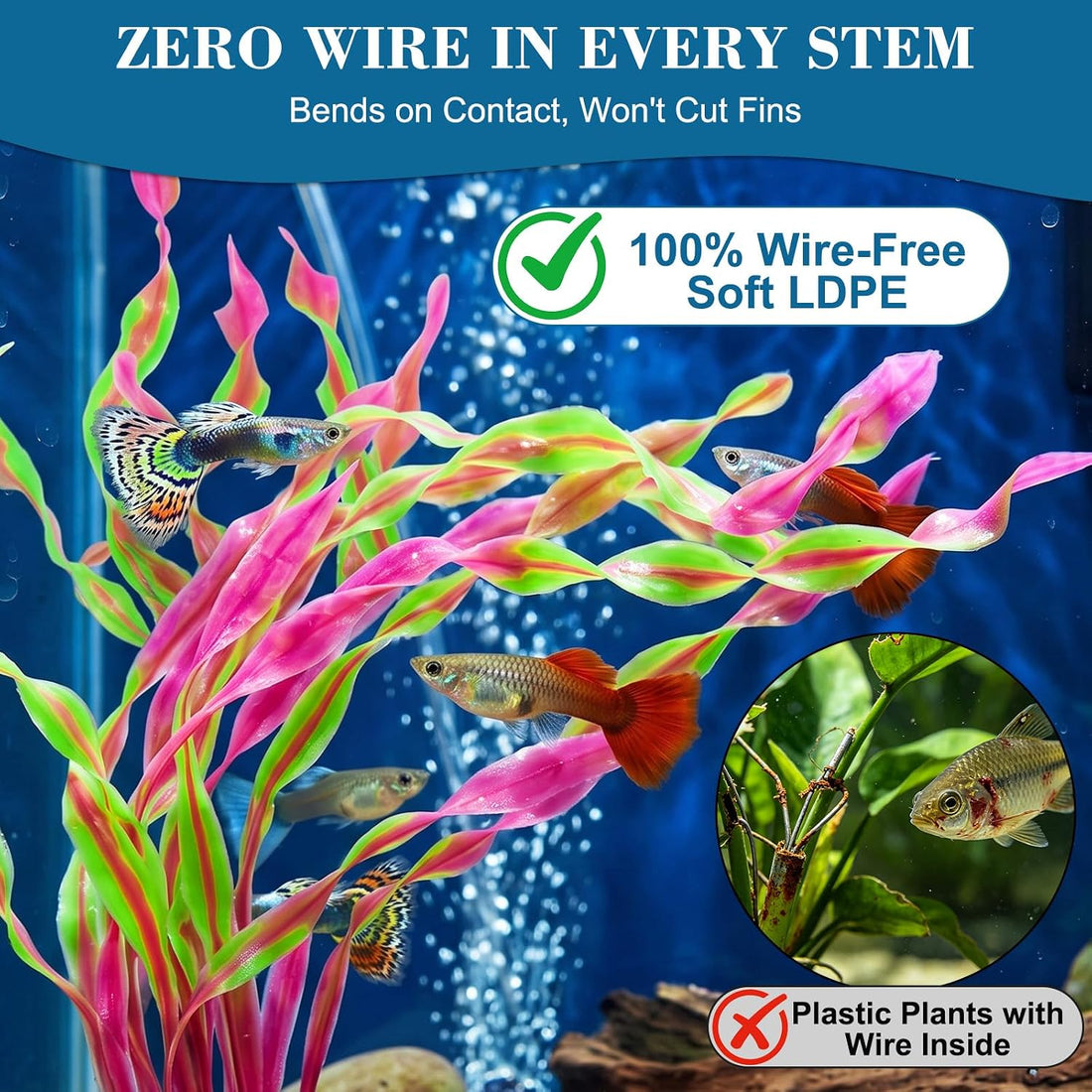 Betta Fish Tank Accessories, 9Pcs Soft Plant Decor with Barrel Cave