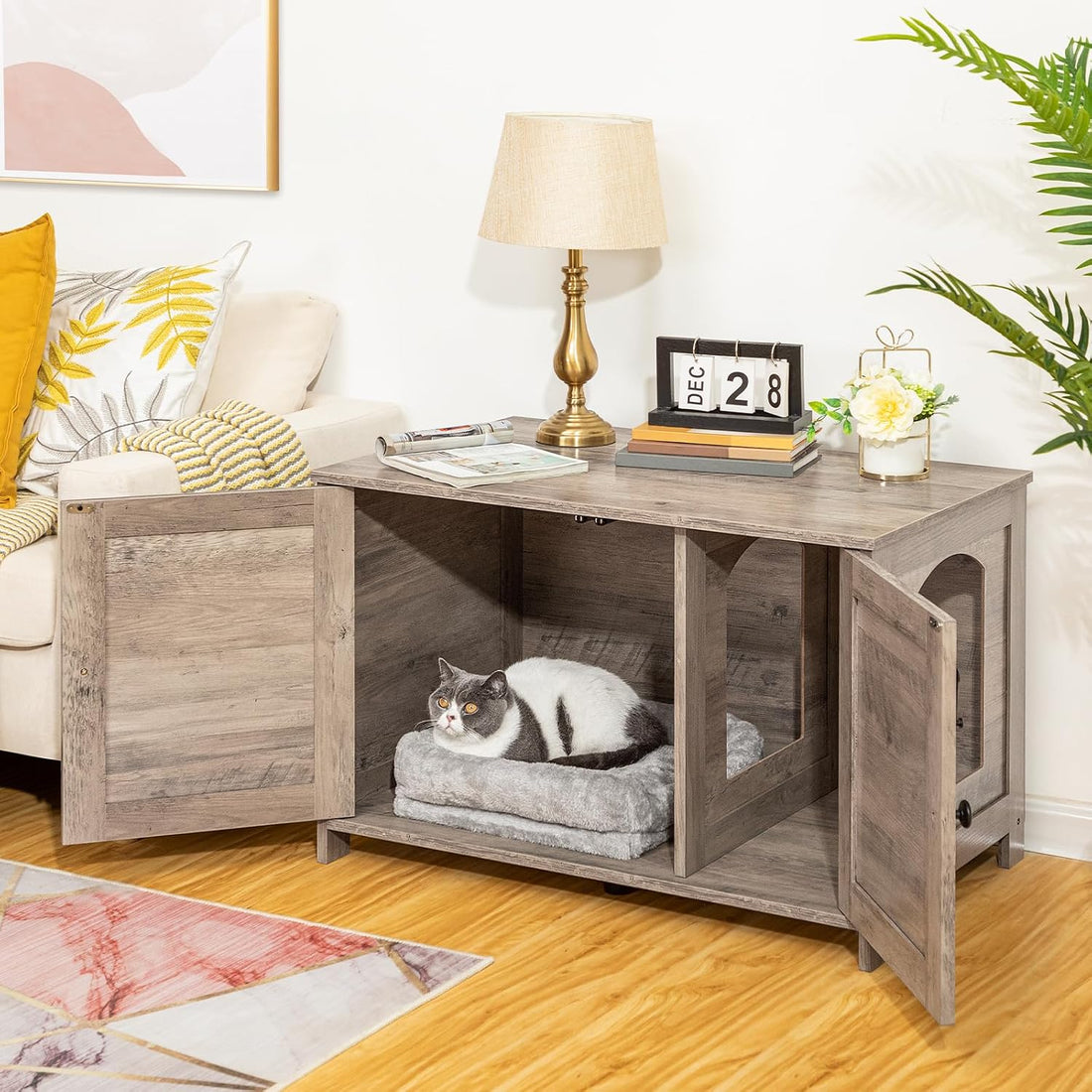 HOOBRO Litter Box Enclosure, Cat Litter Box Furniture with Removable