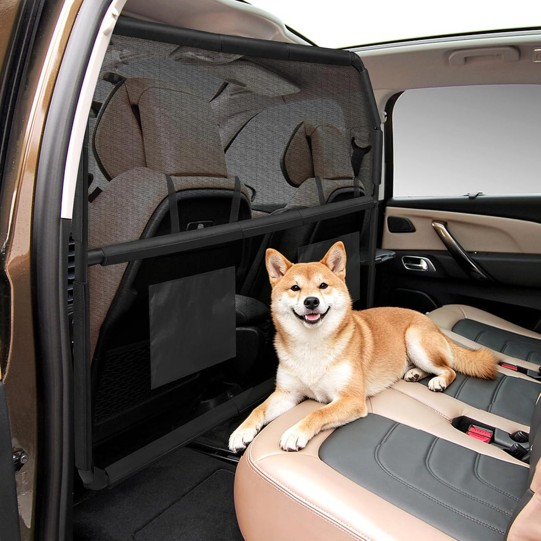 Dog Car Barrier for SUVs, 50" Wide Car Divider with See-Through Net