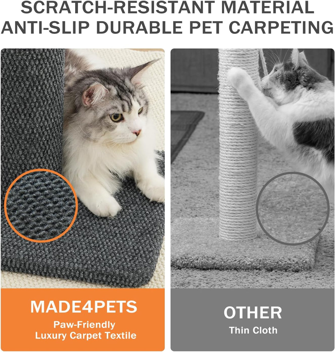 Made4Pets Tall Cat Scratching Post, Carpet Scratcher for Indoor Cats
