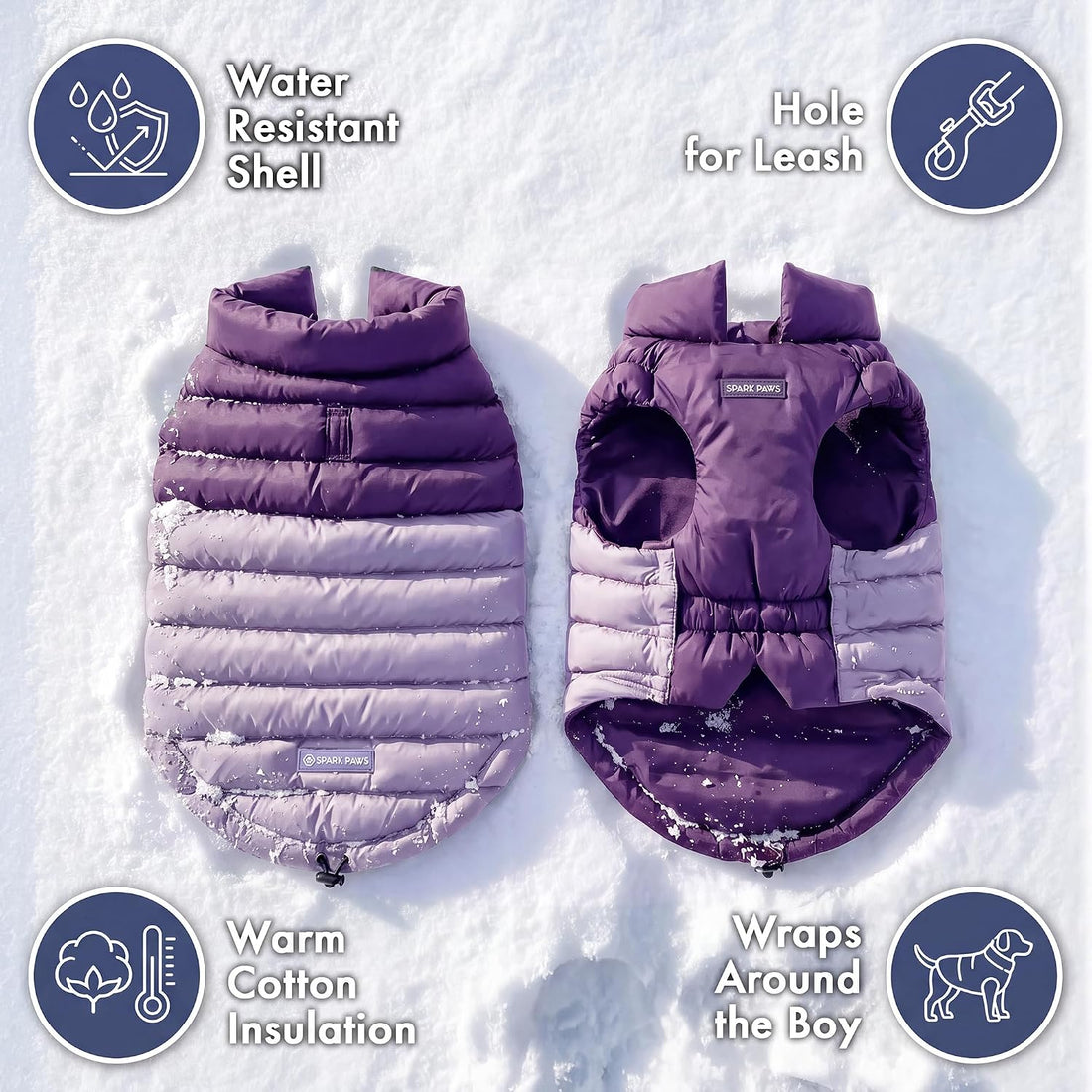 Spark Paws Dog Puffer Jacket, Winter Coat for Small Medium Large Dogs