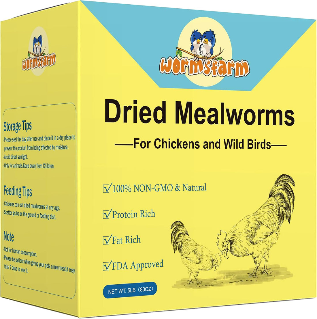 WormsFarm 5lb Dried Mealworms for Chickens Treats for Laying