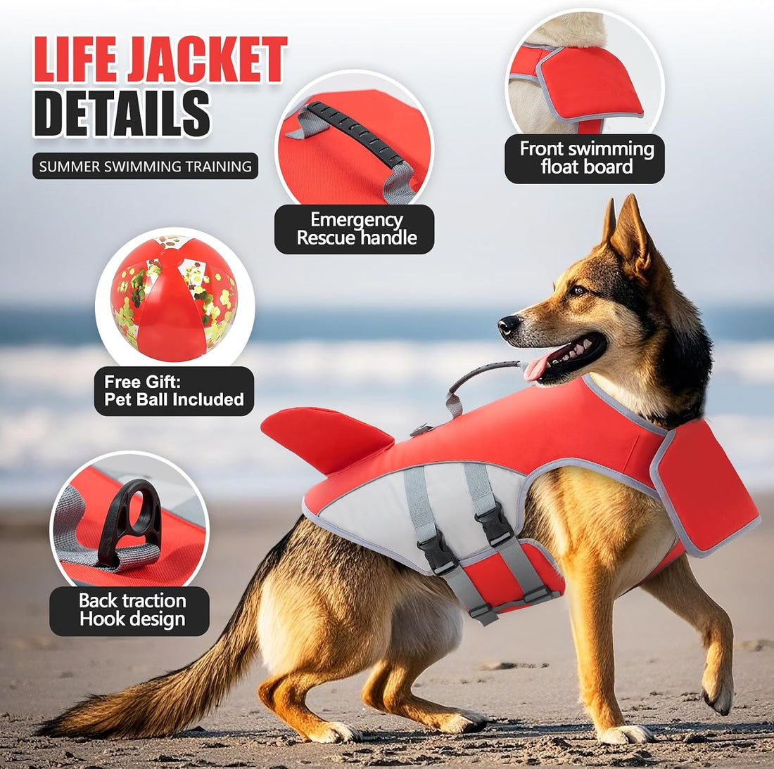 Dog Life Vest with Chin Float, High Buoyancy Dog Swim Jacket