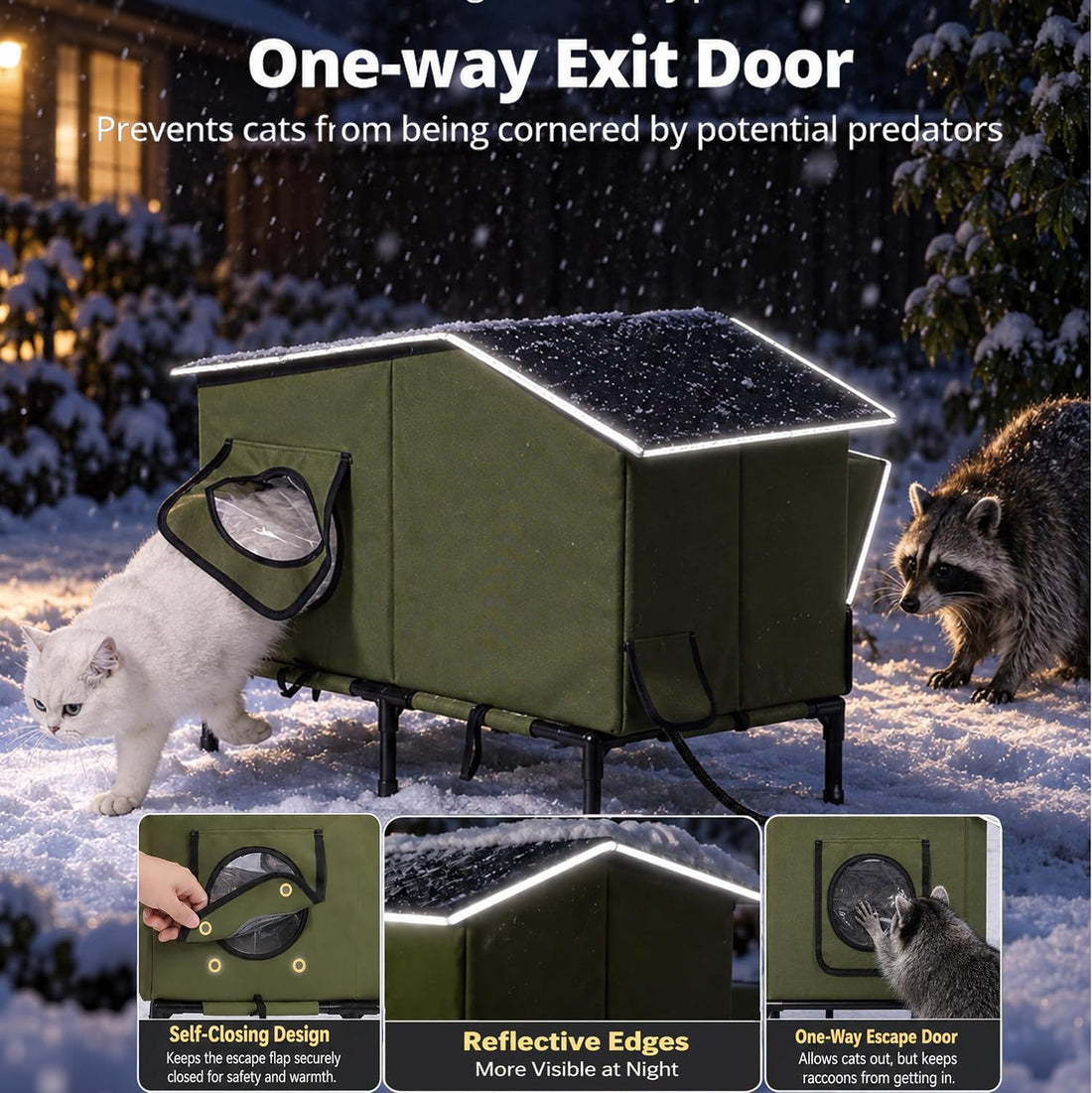 Heated Outdoor Cat House for Winter, Insulated Feral Cat Shelter