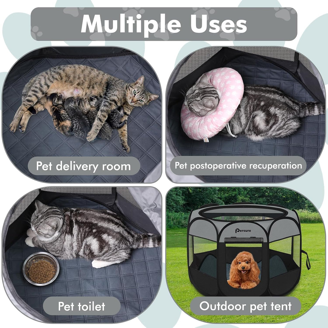 Persure Cat Dog Playpen Tent Crate Cage with Pee Pad, Dark Grey