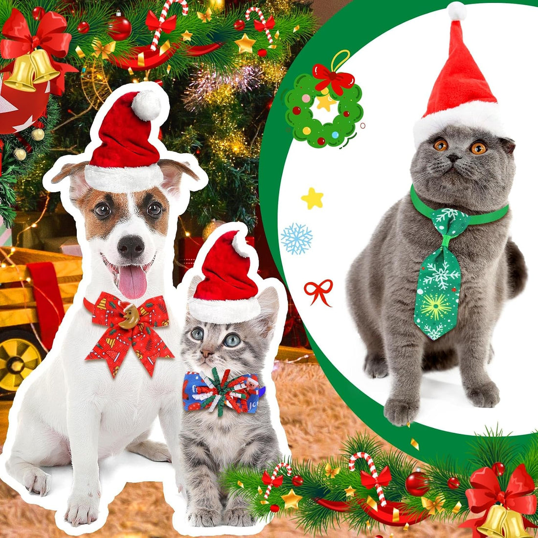 Huhumy 100 Pcs Christmas Dog Bow Ties Small Medium Pet Collar