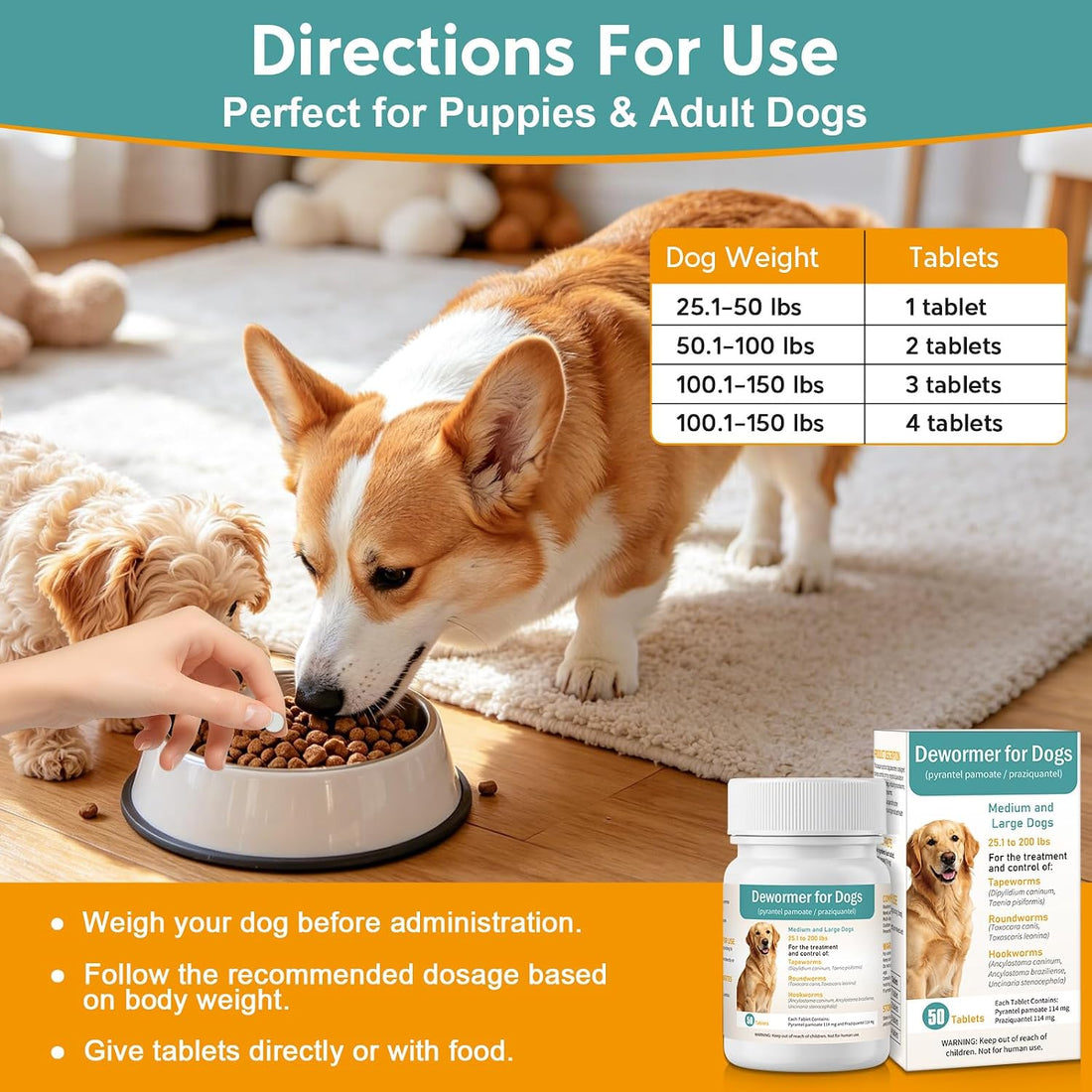 Dewormer for Dogs, Broad-Spectrum Dog Dewormer for Tapeworms