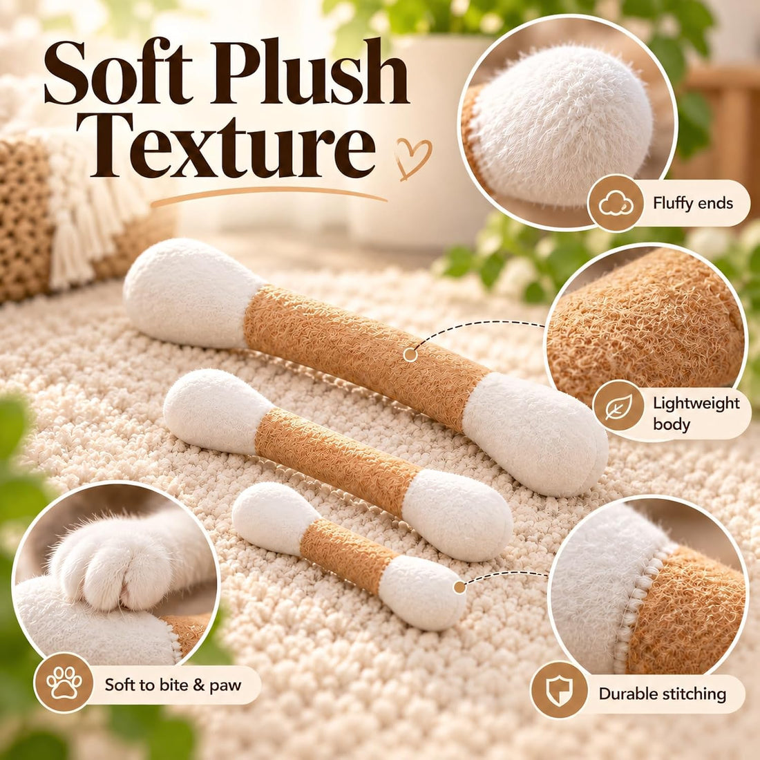 Cat Toys for Indoor Cats, Cotton Swab Cat Toy 3 Pack