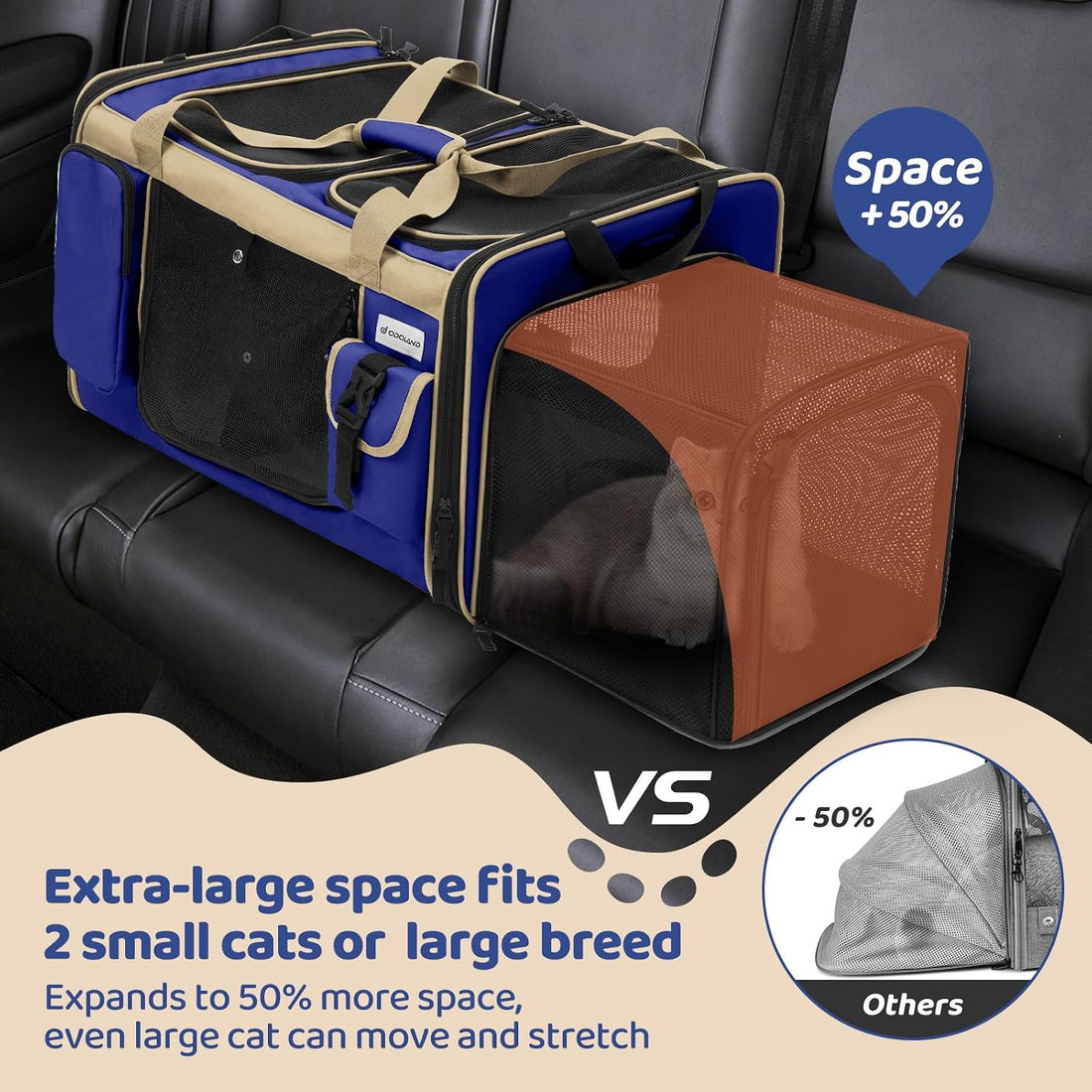 Expandable Extra Large Cat Carrier for 2 Cats with Litter Box