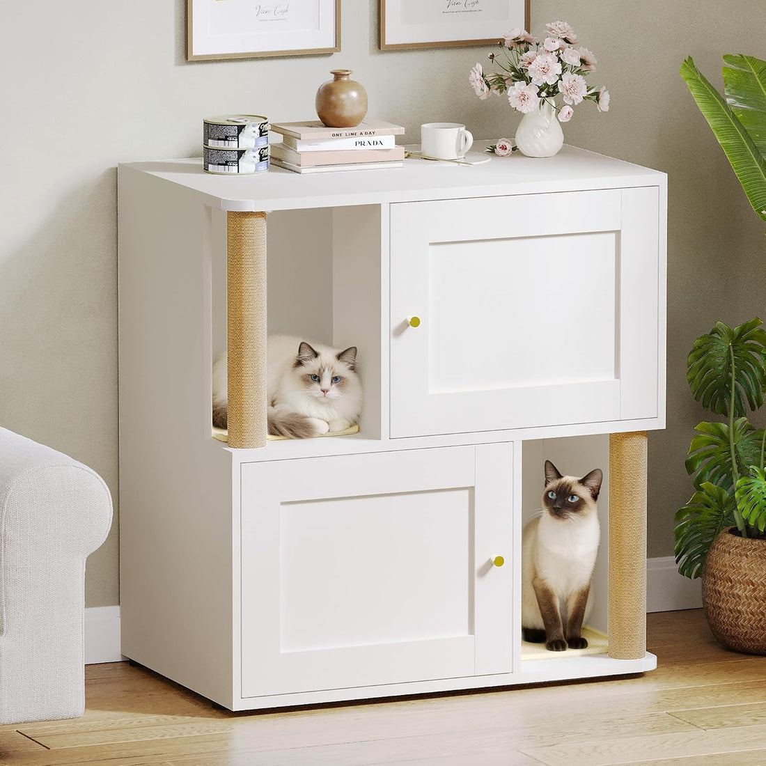Double Cat Litter Box Enclosure, Litter Box Cabinet for 2 Cats