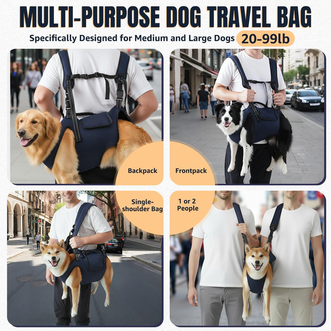 Nasjac Dog Lift Harness Carrier Backpack for Medium Large Dogs