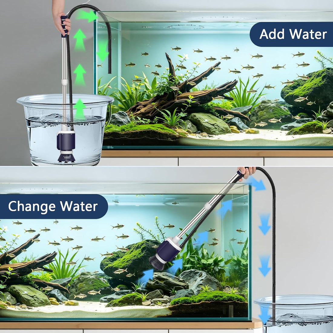 AQQA 600 GPH Electric Aquarium Gravel Cleaner 6-in-1 Fish Tank Vacuum