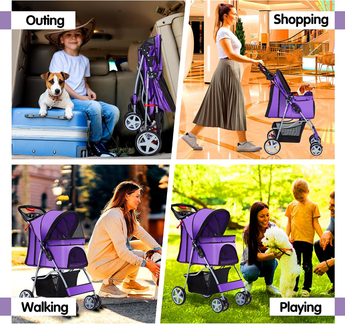 Azaeahom Pet Stroller, 4 Wheels Pet Strolling Cart for Medium/Small