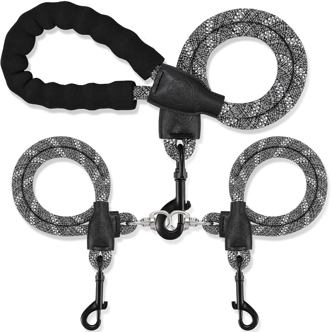 Double Dog Leash, No Tangle, Detachable360° Swivel, Reflective Strip