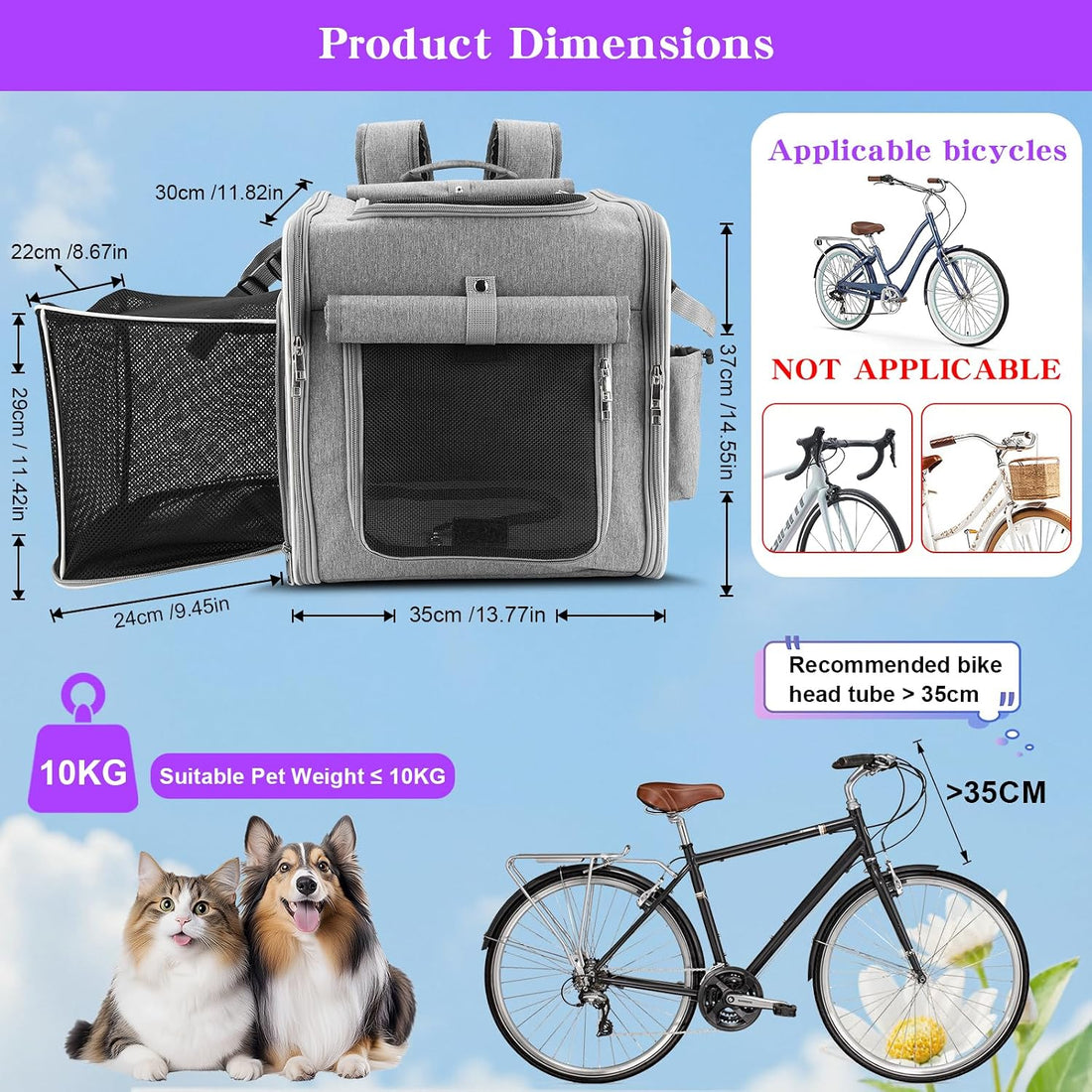 Expandable Dog Bike Basket with Secure Mounting Bracket