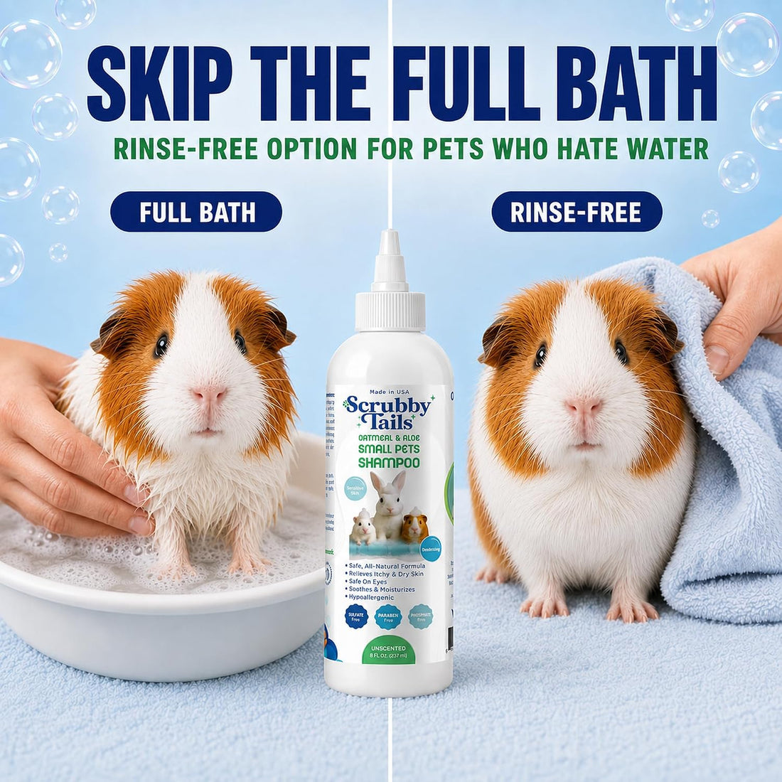 Natural Oatmeal & Aloe Vera Small Pets Shampoo for Guinea Pig, Bunny