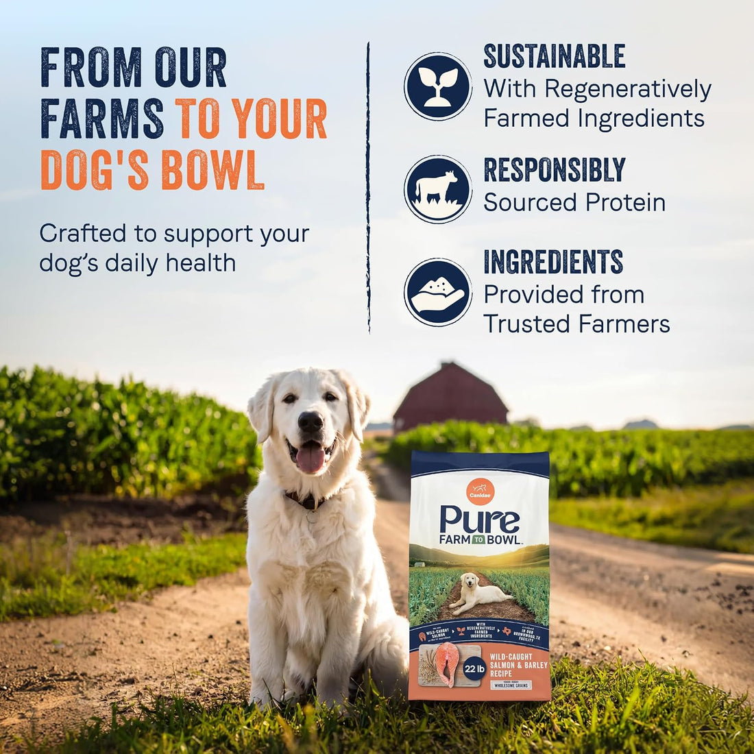 CANIDAE Pure Farm to Bowl Dog Food, Wild-Caught Salmon & Barley, 22 lb