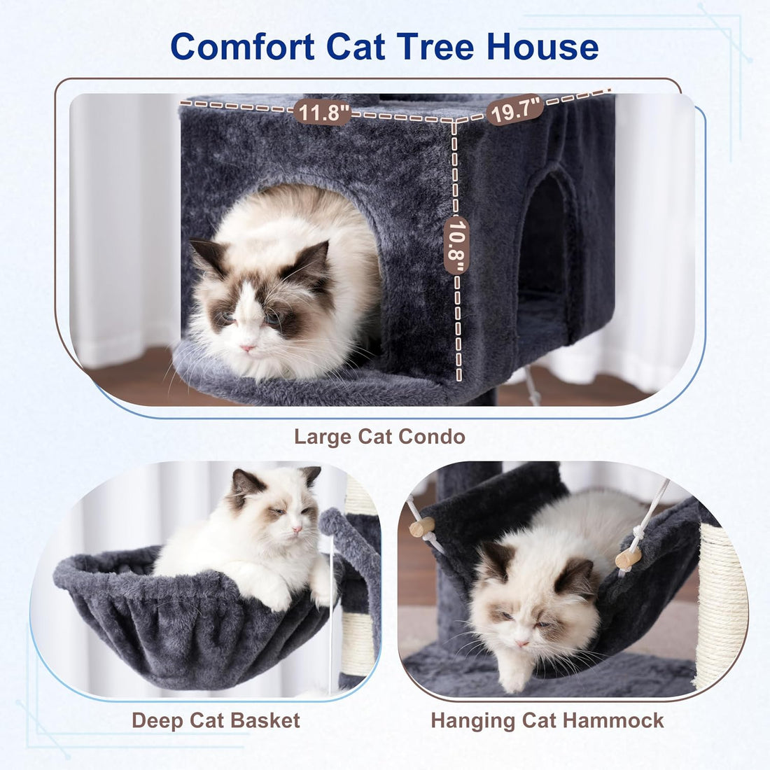 Gitelsnour Cat Tree, Cat Tower for Large Cats with 2 Big Platforms