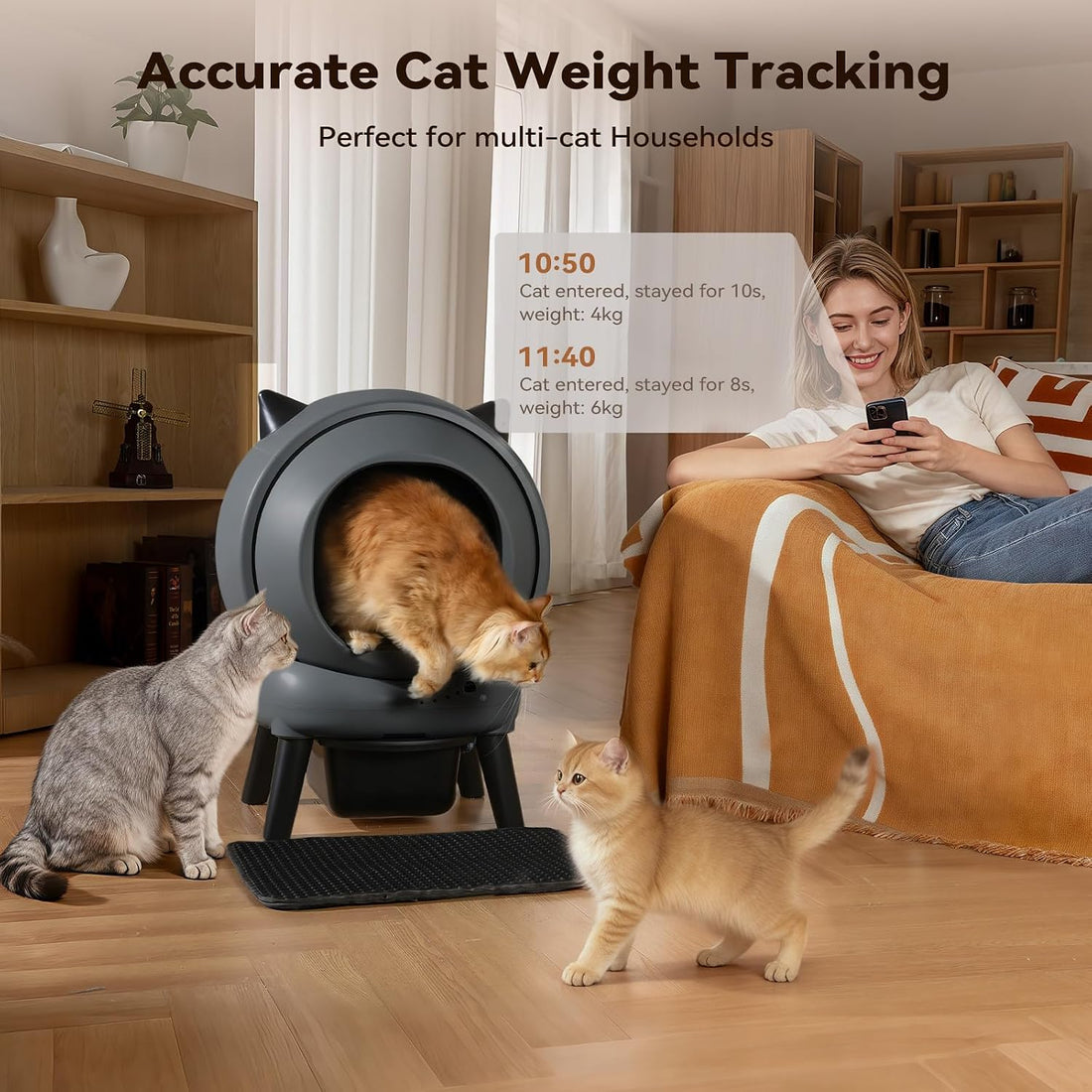Automatic Litter Box, ZHMZ E2 Self Cleaning Litter Box for Multiple