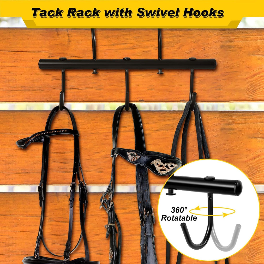 Dunzy 2 Pcs Tack Rack with Swivel Hooks, Metal Bridle Hanger